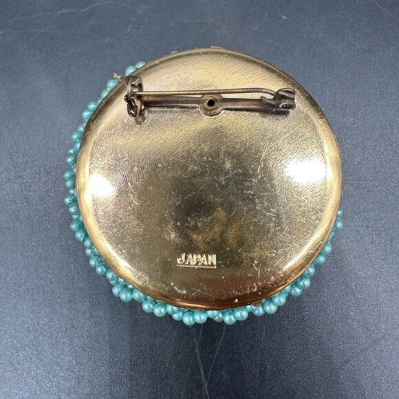 Vintage Beaded Brooch Pin 1950s Turquoise Japan Round Faux Pearls Retro Fashion - Picture 4 of 10